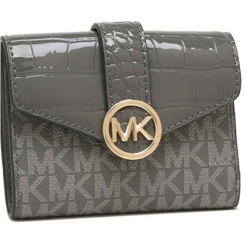MICHAEL KORS CARMEN MEDIUM FLAP BIFOLD WALLET HEATHER GREY MULTI - Picture 9 of 14